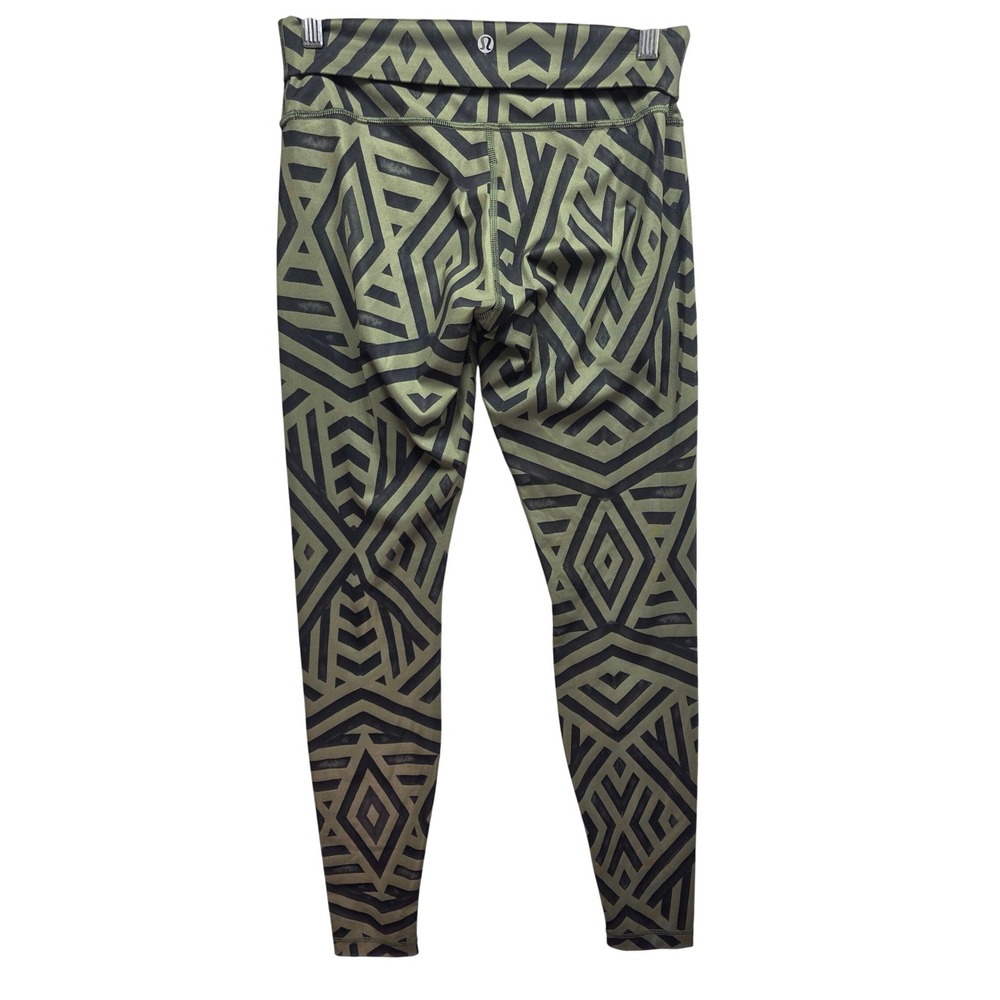 Lululemon Wunder Under Chevron Fatigue Green Leggings Sz 6 Yoga Athletic Gym